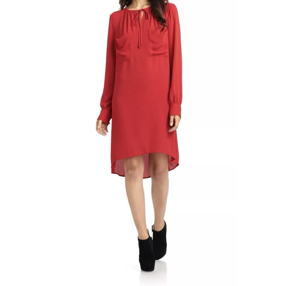 BCBGMAXAZRIA Women's Red Shift Dress Size‎ XXS Darrel Hi Low Long Sleeve